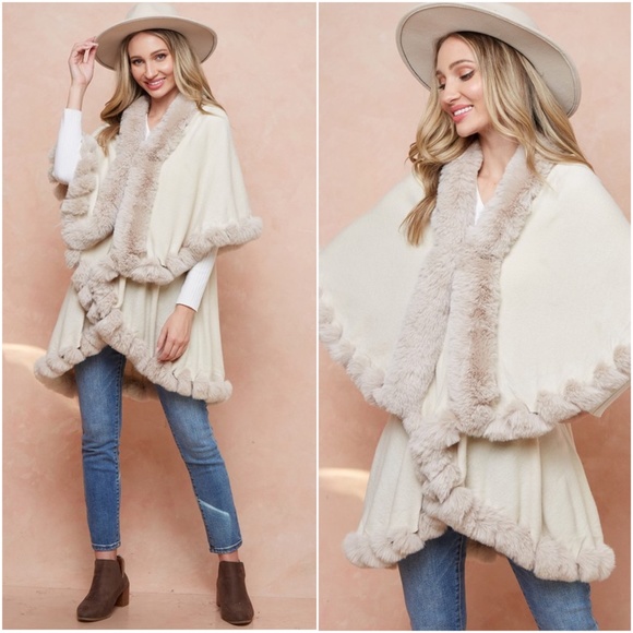 059 Luxurious Vegan Fur Cape Cardigan Sweater - Picture 3 of 4